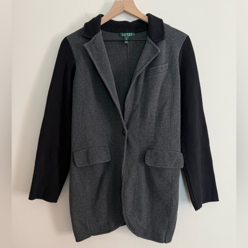 Lauren Ralph Lauren Womens Collard Jacket Large Gray Pockets Academia Preppy